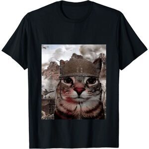 Thousand Yard Stare Funny Soldier Cat Meme Retro Graphic Unisex T-Shirt